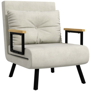 Altro Poltrona Letto 3 In 1 Con Schienale Reclinabile E Cuscino, In Tessuto Effetto Velluto, 63x73x81 Cm, Crema