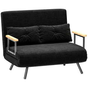 Altro Divano Letto 3 In 1 In Tessuto Effetto Velluto Con Schienale Regolabile E 2 Cuscini, 102x73x81 Cm, Nero