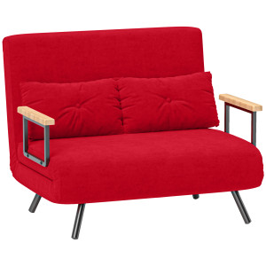 Altro Divano Letto In Tessuto Effetto Velluto Con Schienale Regolabile E 2 Cuscini, 102x73x81 Cm, Rosso