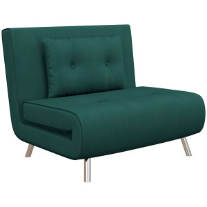 Altro Poltrona Letto Singolo Con Schienale Reclinabile In Velluto, 100x88x83cm, Verde Scuro