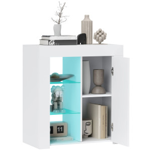 Altro Mobile Contenitore A Led Con 3 Ripiani Aperti E Armadietto A 2 Livelli, In Legno E Vetro, 75x40.1x83 Cm, Bianco