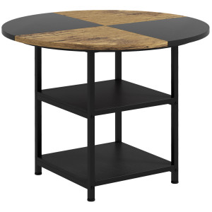 Altro Tavolo Da Pranzo Per 4-6 Persone Con 2 Ripiani Integrati, In Acciaio E Mdf, Ø100x76 Cm, Nero E Marrone