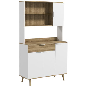 Altro Credenza Cucina Alta Moderna Con Armadietti E Cassetto, Mobile Dispensa Con Ripiani Regolabili, 98x39x180cm, Bianco E Legno
