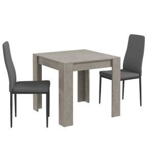 Altro Set Da Pranzo 3 Pezzi Con Tavolo Da Cucina 80x80x76 Cm E 2 Sedie Moderne 41x50x97 Cm, Grigio