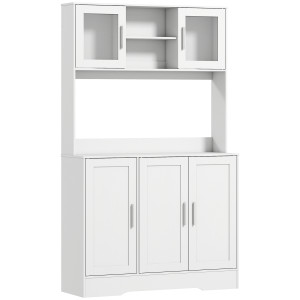 Altro Mobile Dispensa Con 4 Armadietti, 2 Ripiani Aperti E Piano Da Lavoro, In Legno E Vetro, 108x35x180 Cm, Bianco