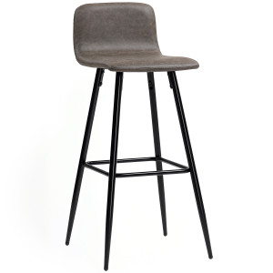 Altro Set 2 Sgabelli Bar Con Schienale Basso E Poggiapiedi, Rivestimento In Pu E Gambe In Acciaio, Marrone Scuro