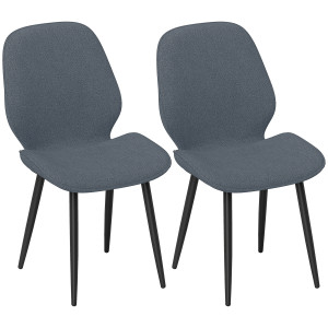 Altro Set 2 Sedie Da Pranzo Con Schienale Ricurvo, In Tessuto Effetto Lino, Schiuma E Acciaio, 46x56x86 Cm, Grigio E Nero