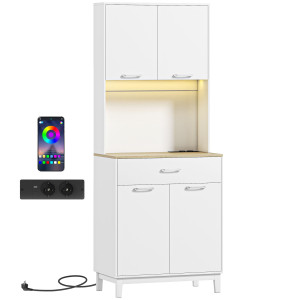 Altro Credenza Moderna Con Luci Led, Prese Elettriche E Usb, 2 Armadietti E Cassetto, 71x40x180 Cm, Bianco
