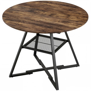 Altro Tavolo Da Pranzo 4 Posti, 100 Cm Rotondo, Cucina Industriale, Ripiano Portaoggetti, Marrone Rustico.