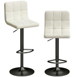 Altro Set 2 Sgabelli Da Bar Regolabili Con Poggiapiedi, In Pelle Pu E Acciaio, 39.5x44x88-110 Cm, Crema