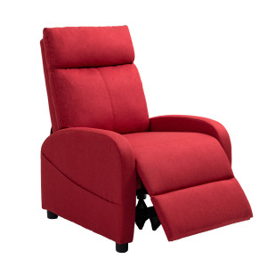 Altro Poltrona Relax Reclinabile Con Poggiapiedi In Tessuto Effetto Lino, 69x85x100 Cm, Rosso