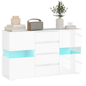 Altro Credenza Moderna Con Led Regolabile Con Telecomando, 4 Cassetti E 2 Armadietti, 120x34x70 Cm, Bianco