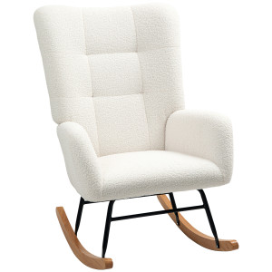 Altro Sedia A Dondolo In Velluto Teddy, Metallo E Legno Per Camera Da Letto E Soggiorno, 70x94x100 Cm, Bianco Crema