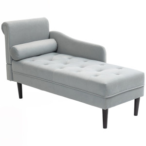 Altro Chaise Longue Con Rivestimento Trapuntato Effetto Velluto Grigio, In Legno Massello E Spugna, 146x61x82.5 cm