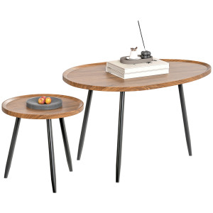Altro Set 2 Tavolini Da Salotto Sovrapponibili In Legno E Metallo, Colore Legno Scuro