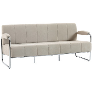 Altro Divano 3 Posti Moderno Rivestito In Ciniglia Beige, In Acciaio, Spugna E Pannello Multistrato, 174x75x76 cm
