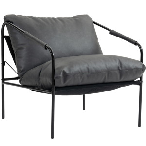 Altro Poltrona Da Salotto In Pelle Pu E Telaio In Metallo Con Cuscini Spessi, 74.5x75x77 Cm, Grigio Carbone