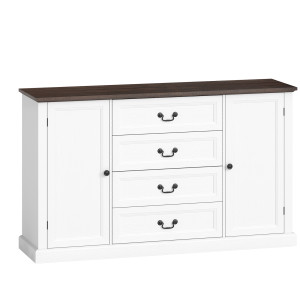 Altro Credenza Da Cucina Stile Vintage Con 4 Cassetti E 2 Armadietti Con Mensole Regolabili, 147x40x87, Legno Bianco