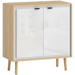 Altro Credenza Moderna A 2 Ante Con Ripiano Regolabile, 72x35x77 Cm, Bianco Lucido E Rovere