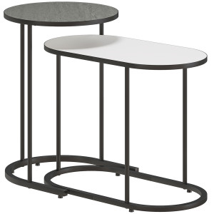 Altro Set 2 Tavolini Da Salotto Impilabili Con Telaio In Metallo Per Soggiorno E Ufficio, Grigio E Bianco