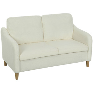 Altro Divano 2 Posti Moderno Con Cuscini Spessi E Rivestimento Sherpa, 137x69x82 Cm, Crema