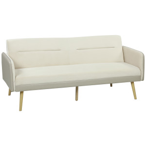 Altro Divano Letto 3 Posti Con Schienale Reclinabile E Rivestimento Effetto Velluto, 185x84x83 Cm, Beige