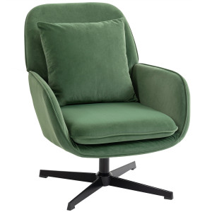 Altro Poltrona Da Salotto Girevole Con Cuscino Lombare E Rivestimento In Tessuto Effetto Velluto, Verde
