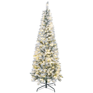 Altro Albero Di Natale Innevato Con 180 Luci Led A 11 Effetti E 479 Rami, Ø65x180 Cm, Verde E Bianco