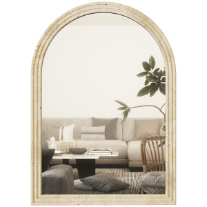Altro Specchio Da Parete Ad Arco Con Bordo Scanalato E Ganci, In Vetro E Polistirene, 60x2x90 Cm, Beige