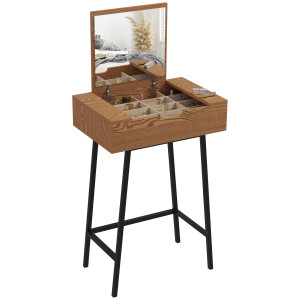 Altro Tavolo Trucco Con Specchio Ribaltabile E 16 Scomparti Stile Industriale, Legno E Acciaio, 60x40x90 cm