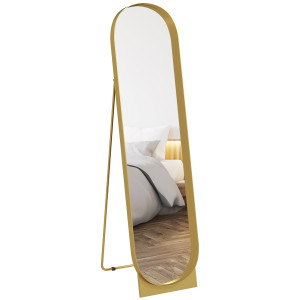 Altro Specchio Da Terra Moderno Con Telaio In Metallo Autoportante O Da Parete, 40x150 Cm, Oro