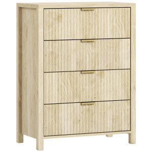 Altro Cassettiera Con 4 Cassetti Scanalati E Maniglie Dorate, 70x38x93 Cm, Legno Naturale