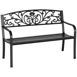 Altro Panchina Da Giardino In Metallo Con Schienale Decorato, 127x60x87cm Nero