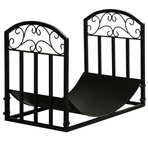 Altro Portalegna Da Interno Ed Esterno In Metallo Con Ripiano Curvo, Fino 60kg Di Legna, Nero, 60.5x36x46.5cm