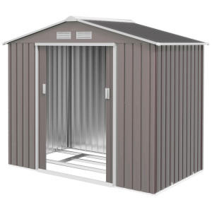 Altro Casetta Da Giardino Porta Utensili In Lamiera Con Porte Scorrevoli, 213x130x185 Cm, Grigio