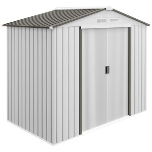 Altro Casetta Porta Utensili In Acciaio, Capanno Da Giardino Con Porte Scorrevoli, 213x130x185 Cm, Bianco