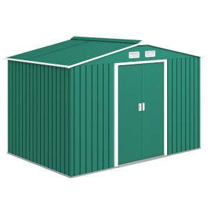 Altro Casetta Da Giardino 4.9 M² Con Fondazione, 4 Prese D'aria E 2 Porte Scorrevoli, Capanno Porta Attrezzi In Lamiera D'acciaio, 277x195x192 Cm,