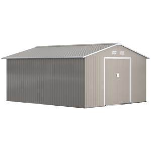 Altro Casetta Da Giardino Con Porte Scorrevoli E Tetto Inclinato, In Acciaio, 340x386x200 Cm, Grigio