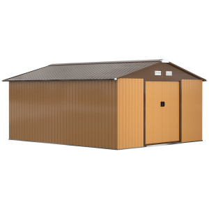Altro Casetta Da Giardino Con 2 Porte Scorrevoli E 4 Prese D'aria In Acciaio, 340x386x200cm, Giallo