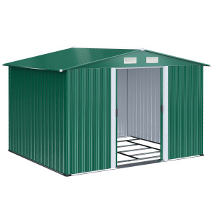 Altro Casetta Da Giardino Porta Utensili In Lamiera Di Acciaio, Capanno Da Giardino In Acciaio Con Base E Porte Scorrevoli, 258x206x178cm, Verde