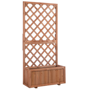 Altro Fioriera Da Esterno Con Grigliato Per Rampicanti E Vaso, In Legno Di Abete, 72.5x31.5x149.5 Cm, Arancio