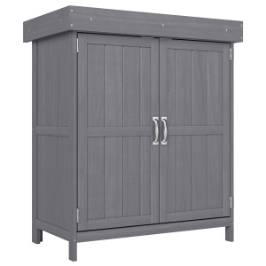 Altro Armadio Da Giardino A 2 Ripiani In Legno Di Abete Con Tetto Apribile, 74x43x88 Cm, Grigio Scuro