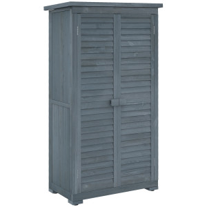 Altro Armadio Da Esterno In Legno Con 2 Porte A Persiana E Ripiani Interni, 87x46.5x160 Cm, Grigio