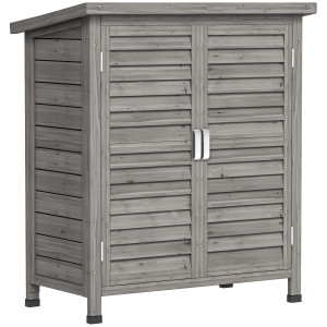 Altro Armadio Da Giardino In Legno Di Abete Con Porte A Persiana E 2 Ripiani, 87x46.5x96.5cm, Grigio