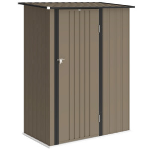 Altro Capanno Porta Attrezzi In Metallo Con Tetto Inclinato E Porta Bloccabile, 142x86x189 Cm, Marrone