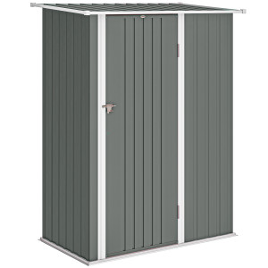Altro Capanno Porta Attrezzi In Metallo Con Tetto Inclinato E Porta Bloccabile, 142x86x189 Cm, Grigio Chiaro