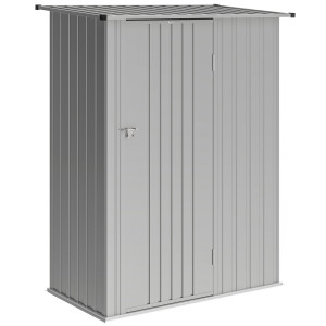 Altro Capanno Porta Attrezzi In Metallo Con Tetto Inclinato E Porta Bloccabile, 142x86x189 Cm, Argento
