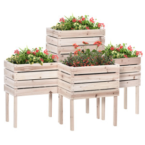 Altro Letto Per Orto Rialzato Con 4 Vasi Portapiante Da 50x30x60cm, In Legno Colore Naturale