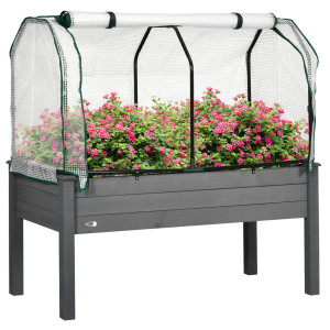 Altro Letto Per Orto Con Serra Da Giardino, Portapiante Da Esterno In Legno E Pe, 121x55x117 Cm, Grigio Scuro
