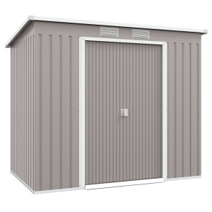 Altro Capanno Attrezzi Con Tetto Inclinato, 2 Ingressi E Prese D'aria, In Acciaio Zincato, 213x130x172 Cm, Grigio